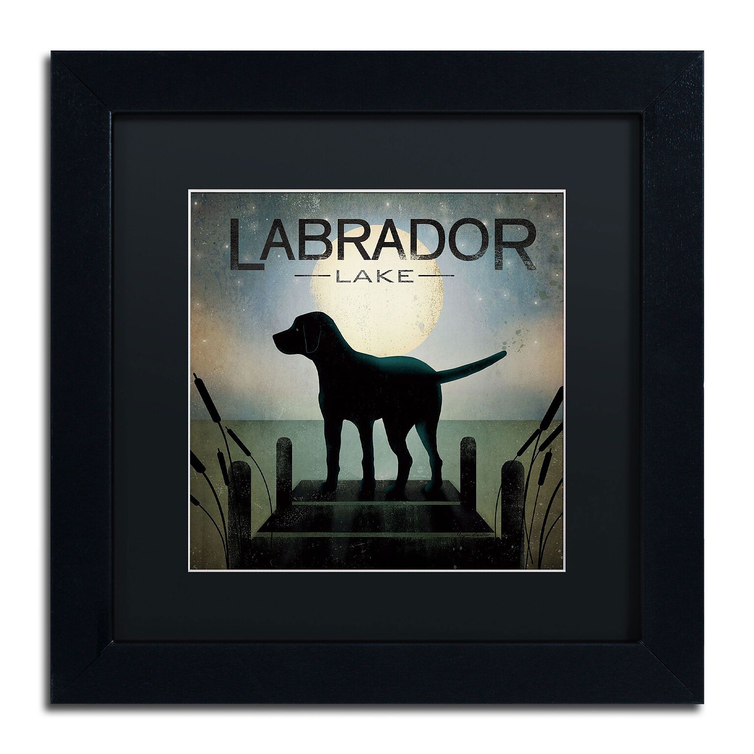 Trademark Ryan Fowler Moonrise Black Dog Labrador Lake Art, Black Matte W/Black Frame, 11 x 11