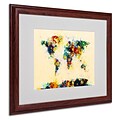 Trademark Michael Tompsett World Map Splashes Art, White Matte W/Wood Frame, 16 x 20