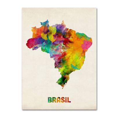 Trademark Michael Tompsett Brasil Watercolor Map Gallery-Wrapped Canvas Art, 18 x 24