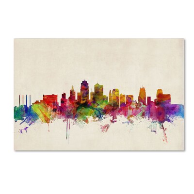 Trademark Michael Tompsett Kansas City Watercolor Skyline Gallery-Wrapped Canvas Art, 16 x 24