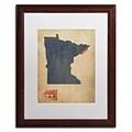 Trademark Michael Tompsett Minnesota Map Denim Jeans.. Art, White Matte W/Wood Frame, 16 x 20
