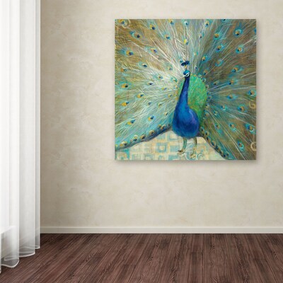 Trademark Danhui Nai "Blue Peacock on Gold" Gallery-Wrapped Canvas Art, 18" x 18"
