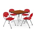 OFM PKG-BRK-07-0002 42 Square Multi-Purpose Table with 4 Chairs, Cherry Table/Red Chair
