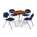 OFM PKG-BRK-05-0005 36 Square Wood Multi-Purpose Table with 4 Chairs, Cherry Table/Navy Chair