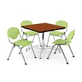 OFM PKG-BRK-05-0006 36 Square Wood Multi-Purpose Table with 4 Chairs, Cherry Table/Lime Green Chair