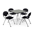 OFM PKG-BRK-05-0007 36 Square Wood Multi-Purpose Table with 4 Chairs, Gray Nebula Table/Black Chair