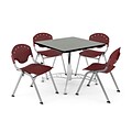 OFM PKG-BRK-07-0009 42 Square Multi-Purpose Table with 4 Chairs, Gray Nebula Table/Burgundy Chair