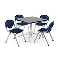 OFM PKG-BRK-05-0011 36 Square Wood Multi-Purpose Table with 4 Chairs, Gray Nebula Table/Navy Chair