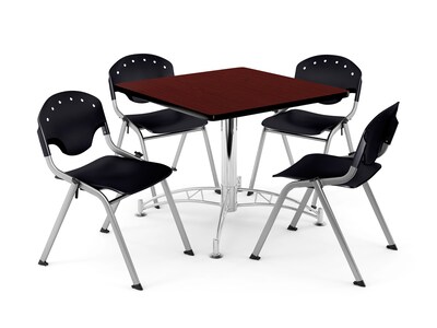 OFM PKG-BRK-07-0013 42 Square Multi-Purpose Table with 4 Chairs, Mahogany Table/Black Chair