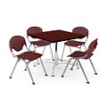 OFM PKG-BRK-05-0015 36 Square Wood Multi-Purpose Table with 4 Chairs, Mahogany Table/Burgundy Chair
