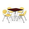 OFM PRKBRK-05-0016 36 Square Wood Multipurpose Table w 4 Chairs, Mahogany Table/Lemon Yellow Chair