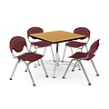 OFM PKG-BRK-05-0021 36 Square Wood Multi-Purpose Table with 4 Chairs, Oak Table/Burgundy Chair