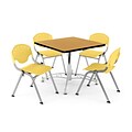OFM PKG-BRK-05-0022 36 Square Wood Multi-Purpose Table with 4 Chairs, Oak Table/Lemon Yellow Chair