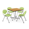 OFM PRKBRK-020-0024 42 Square Laminate Multipurpose Table w 4 Chairs, Oak Table/Lime Green Chair