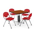 OFM PKG-BRK-024-0002 42 Square Laminate Multi-Purpose Table with 4 Chairs, Cherry Table/Red Chair