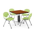 OFM PRKBRK-022-0006 36 Square Laminate Multipurpose Table w 4 Chairs, Cherry Table/Lime Green Chair