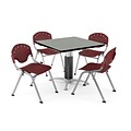OFM PRKBRK-022-0009 36 Square Laminate Multipurpose Gray Nebula Table With 4 Burgundy Chairs