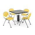 OFM PRKBRK-022-0010 36 Square Laminate Multipurpose Gray Nebula Table With 4 Lemon Yellow Chairs