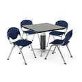 OFM PRKBRK-022-0011 36 Square Laminate Multipurpose Table w 4 Chairs, Gray Nebula Table/Navy Chair