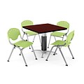 OFM PRKBRK-024-0018 42 Square Laminate Multipurpose Mahogany Table With 4 Lime Green Chairs
