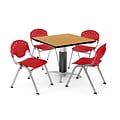 OFM PKG-BRK-024-0020 42 Square Laminate Multi-Purpose Table with 4 Chairs, Oak Table/Red Chair