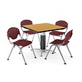 OFM PKG-BRK-024-0021 42 Square Laminate Multi-Purpose Table with 4 Chairs, Oak Table/Burgundy Chair