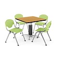 OFM PRKBRK-024-0024 42 Square Laminate Multipurpose Table w 4 Chairs, Oak Table/Lime Green Chair