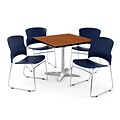 OFM PKG-BRK-026-0004 42 Square Laminate Multi-Purpose Table with 4 Chairs, Cherry Table/Navy Chair