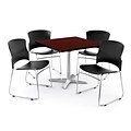 OFM PRKBRK-025-0010 36 Square Laminate Multipurpose Table w 4 Chairs, Mahogany Table/Black Chair