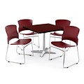 OFM PRKBRK-026-0011 42 Square Laminate Multipurpose Table w 4 Chairs, Mahogany Table/Wine Chair