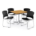 OFM PKG-BRK-025-0014 36 Square Laminate Multi-Purpose Table with 4 Chairs, Oak Table/Black Chairs