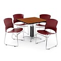 OFM PKG-BRK-030-0003 42 Square Laminate Multi-Purpose Table with 4 Chairs, Cherry Table/Wine Chairs