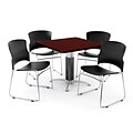 OFM PRKBRK-028-0010 36 Square Laminate Multipurpose Table w 4 Chairs, Mahogany Table/Black Chair