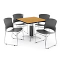OFM PKG-BRK-028-0013 36 Square Laminate Multi-Purpose Table with 4 Chairs, Oak Table/Gray Chair