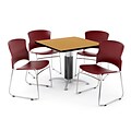 OFM PKG-BRK-030-0015 42 Square Laminate Multi-Purpose Table with 4 Chairs, Oak Table/Wine Chairs
