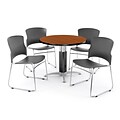OFM PKG-BRK-027-0001 36 Round Laminate Multi-Purpose Table with 4 Chairs, Cherry Table/Gray Chair