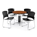 OFM PKG-BRK-029-0002 42 Round Laminate Multi-Purpose Table with 4 Chairs, Cherry Table/Black Chair