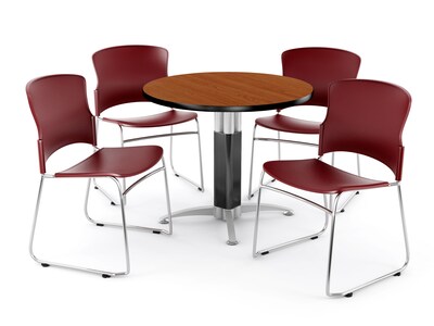 OFM PKG-BRK-029-0003 42 Round Laminate Multi-Purpose Table with 4 Chairs, Cherry Table/Wine Chair