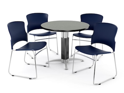OFM PRKBRK-027-0008 36 Round Laminate Multipurpose Table w 4 Chairs, Gray Nebula Table/Navy Chair
