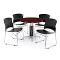 OFM PRKBRK-027-0010 36 Round Laminate Multipurpose Table w 4 Chairs, Mahogany Table/Black Chair
