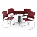 OFM PKG-BRK-027-0011 36 Round Laminate Multi-Purpose Table with 4 Chairs, Mahogany Table/Wine Chair