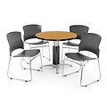 OFM PKG-BRK-027-0013 36 Round Laminate Multi-Purpose Table with 4 Chairs, Oak Table/Gray Chair