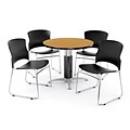 OFM PKG-BRK-029-0014 42 Round Laminate Multi-Purpose Table with 4 Chairs, Oak Table/Black Chair