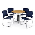 OFM PKG-BRK-027-0016 36 Round Laminate Multi-Purpose Table with 4 Chairs, Oak Table/Navy Chair