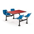 OFM 1003-BLUE-RED 30 x 48 Rectangular Laminate Cluster Table with 4 Chairs; Red Table/Blue Chair