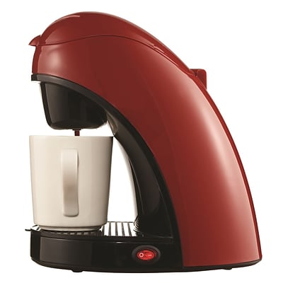 Brentwood Coffee Maker with Ceramic Mug, Single Serve, Red
