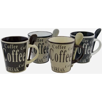 Gibson® 8-Piece Bareggio Mr. Coffee Mug and Spoon Set; Beige/Brown