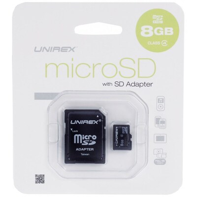 Unirex® 8GB MicroSD High Capacity Class 4 Memory Card With SD Adapter (93589439M)