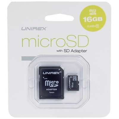 Unirex® 16GB MicroSD High Capacity Class 6 Memory Card With SD Adapter