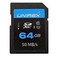 Unirex 64GB microSDXC Memory Card with Adapter, Class 10, UHS-I (93589466M)